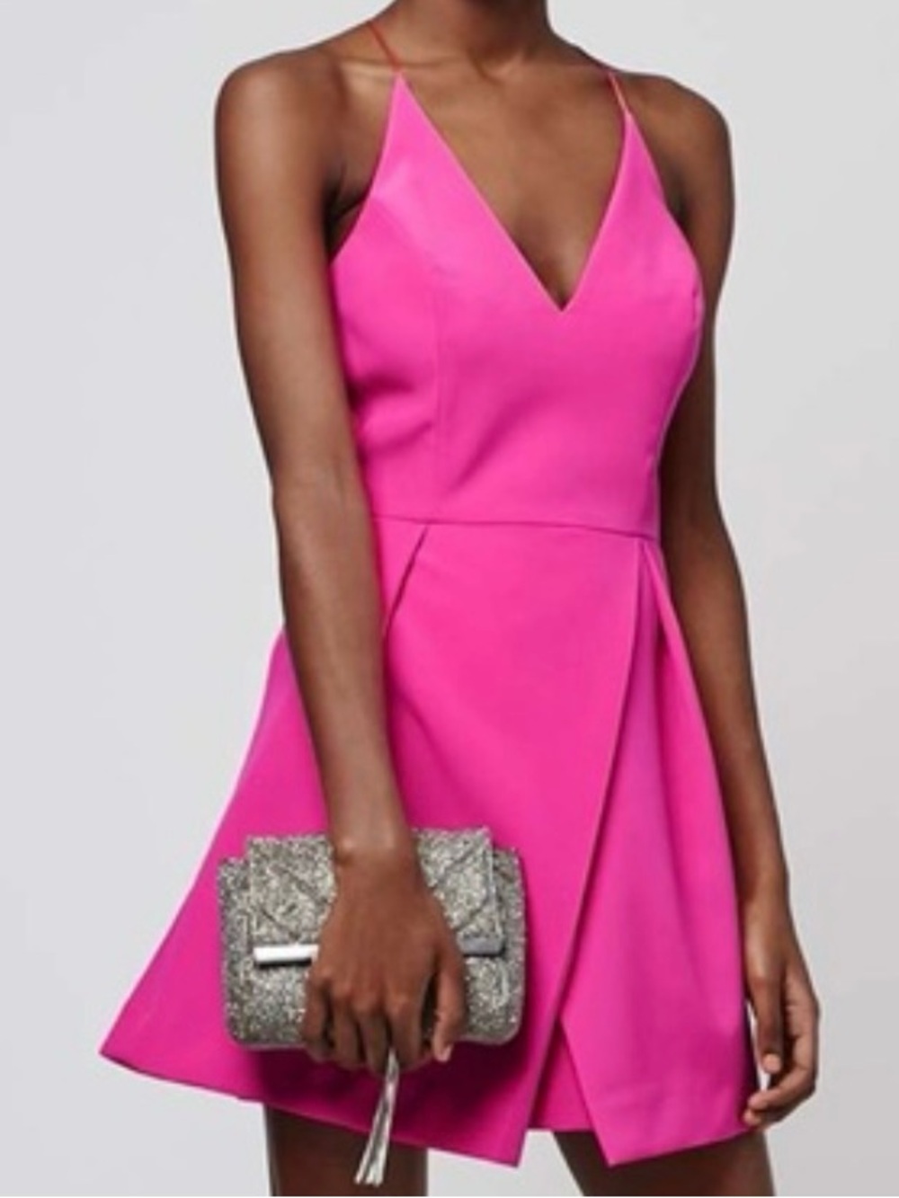 Topshop Hot Pink V-Neck Mini Dress